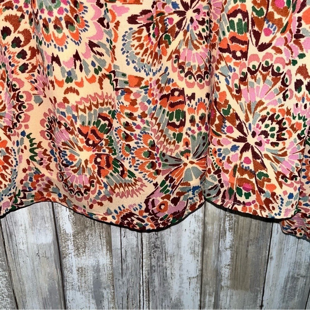 DR2 Floral Smocked Peasant Blouse Boho 3/4 Sleeve Orange Brown Large - Picture 4 of 7